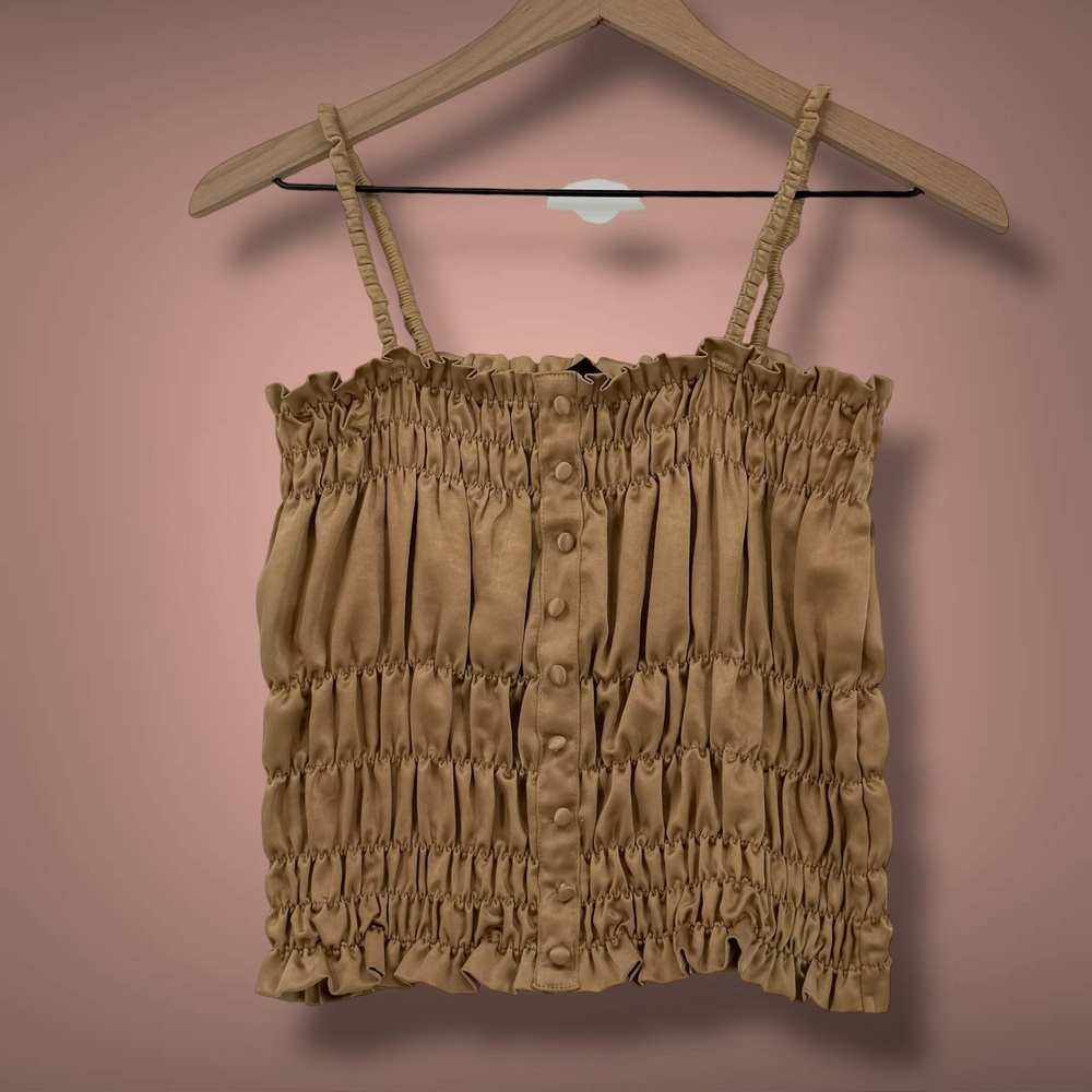 Line‎ & Dot Metallic Bronze Smocked Ruched Spaghetti Strap Tank Top S